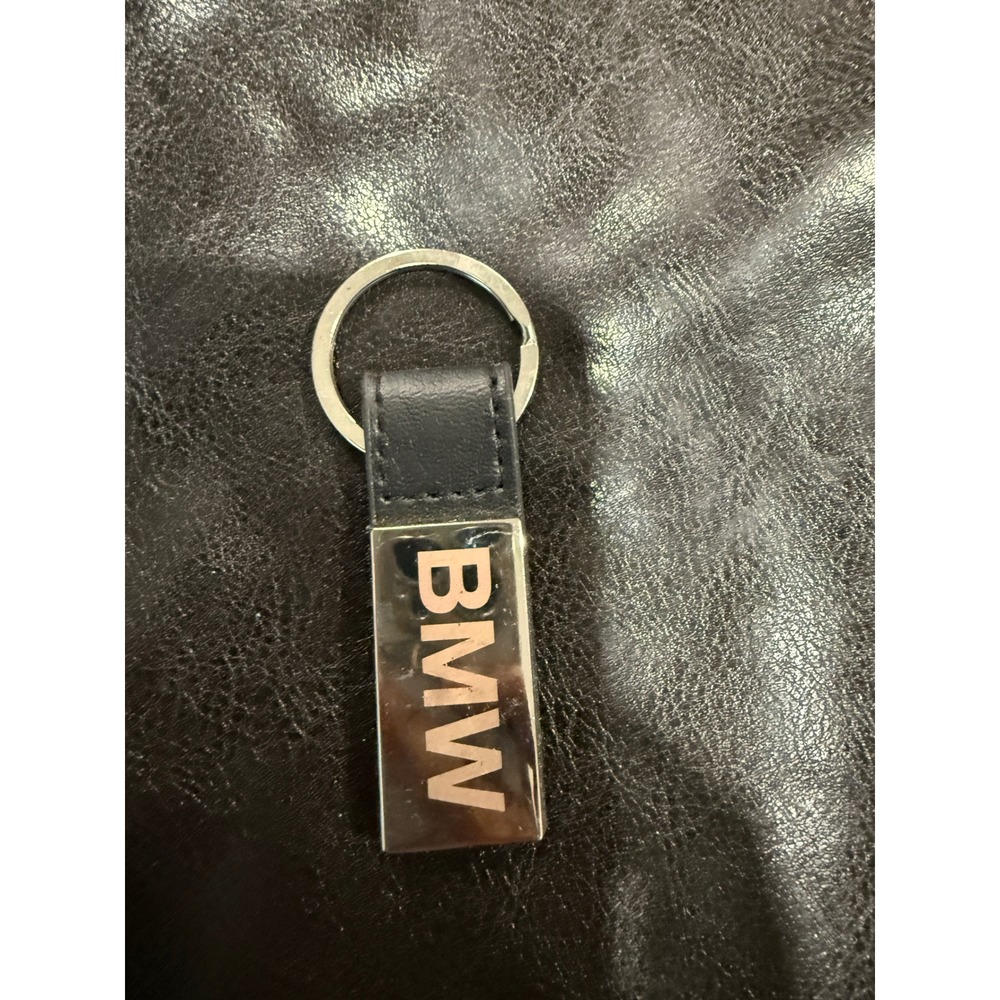 BMW Leather Metal Logo Keychain Key Ring Silver‎ Black Car Enthusiast Gift
